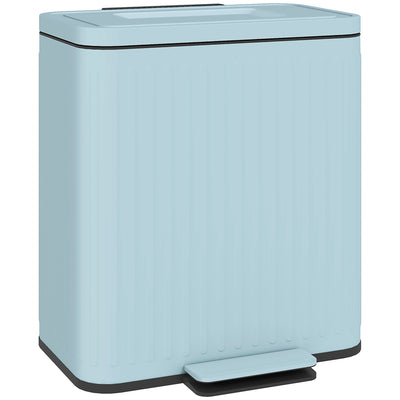 HOMCOM Dual Kitchen Bin, 2 x 20L Double Bin for Recycling and Waste, Fingerprint-proof Pedal Bin with Soft-Close Lid, Removable Inner Buckets, Light Green 