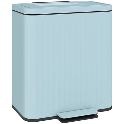 HOMCOM Dual Kitchen Bin, 2 x 20L Double Bin for Recycling and Waste, Fingerprint-proof Pedal Bin with Soft-Close Lid, Removable Inner Buckets, Light Green 
