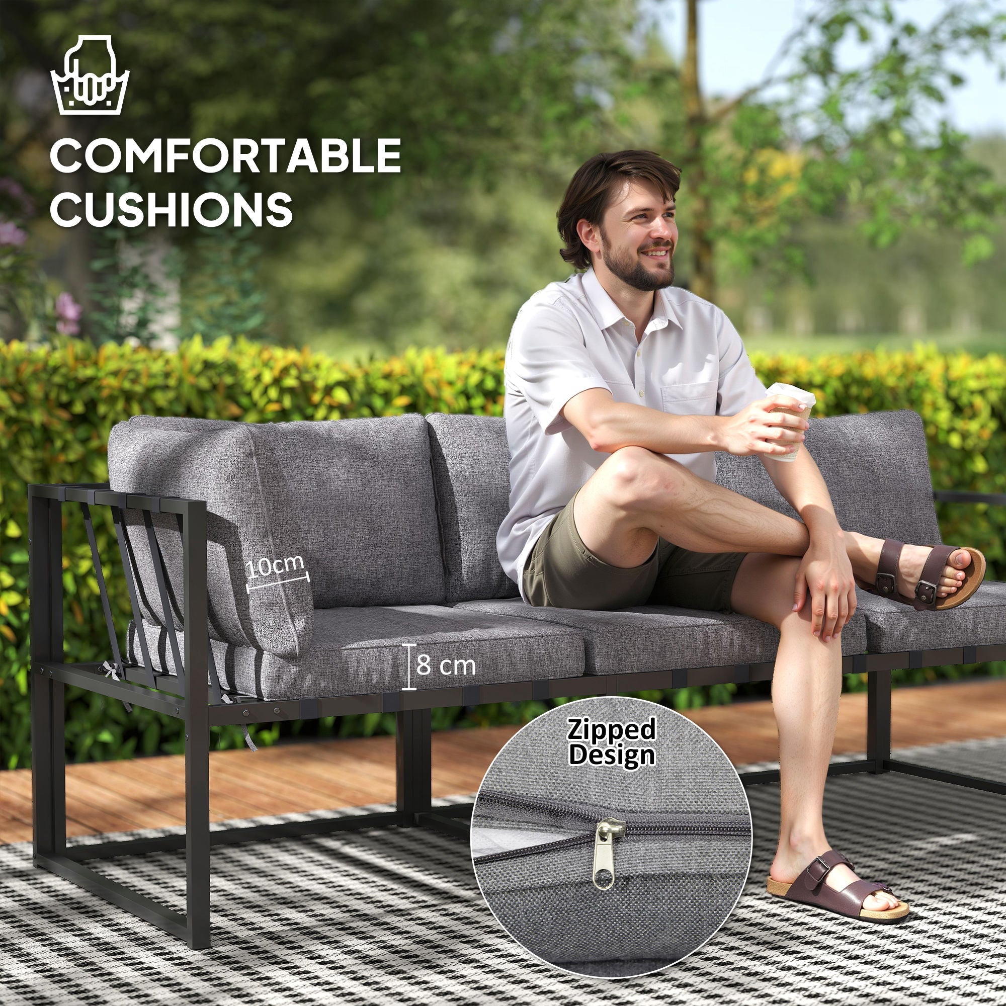 Outsunny Three-Piece L Shaped Garden Furniture Set with Cushions - Grey 