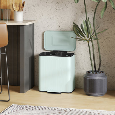 HOMCOM 40L Dual Compartment Rubbish Bin, with Soft-Close Lid - Green 