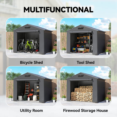 Outsunny 8 x 6 ft Outdoor Garden Storage Shed, Waterproof Bike Tent with Roll-Up Zipper Door, Dark Grey 