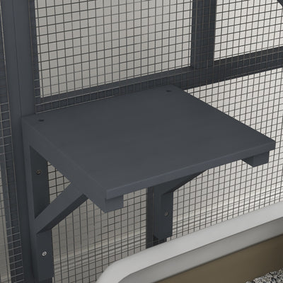 PawHut Cat House, Wooden Outdoor Catio Cat Enclosure on Wheels, Wooden Kitty Cage with Platforms, Hammock, Light Grey 