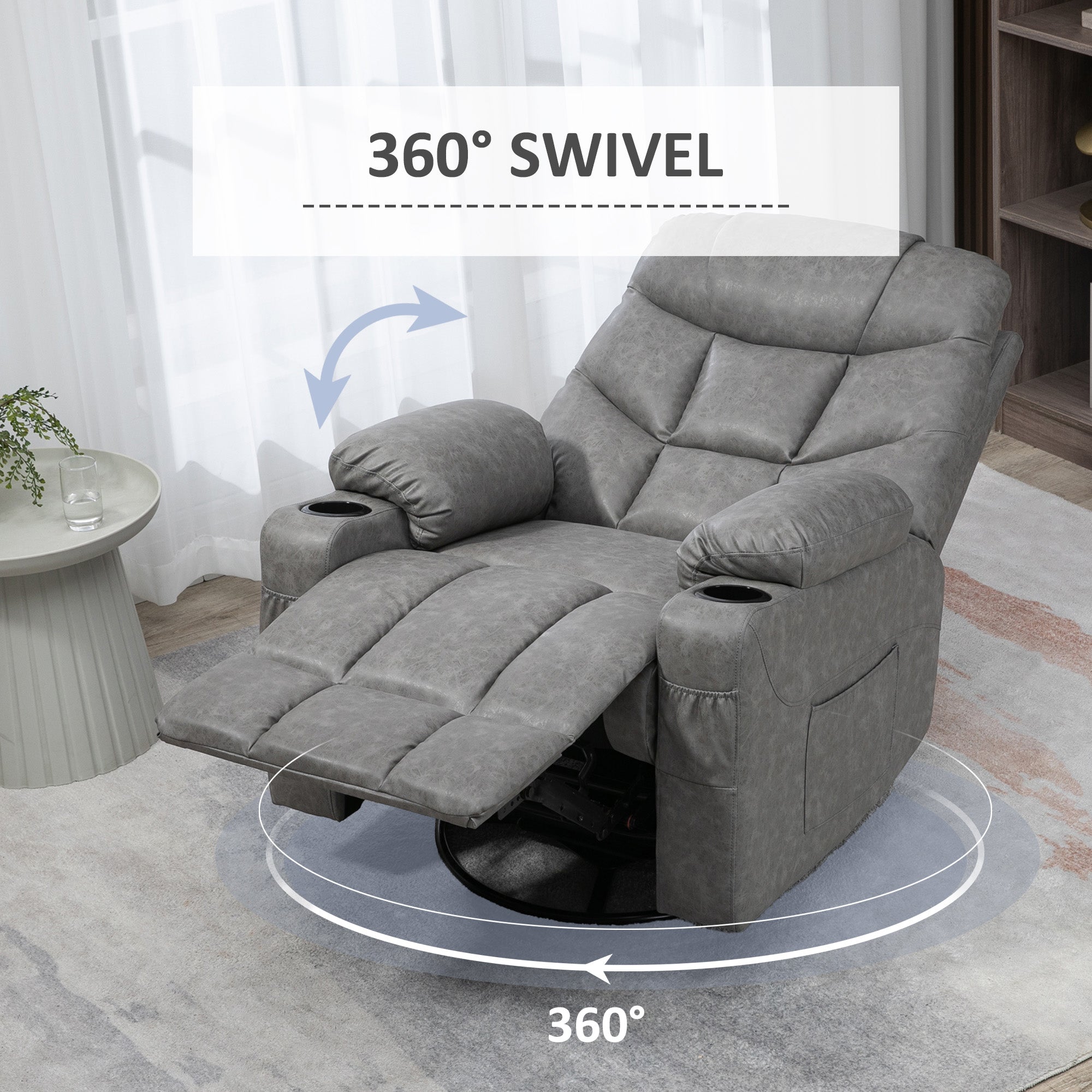 HOMCOM Thick Padded Faux Leather Recliner Armchair - Light Grey 