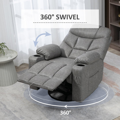HOMCOM Thick Padded Faux Leather Recliner Armchair - Light Grey 