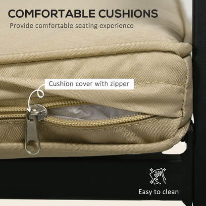 Outsunny 5 Pieces Garden Dining Set with Cushions, Outdoor Patio Table and 4 Stackable Chairs, Metal Top Table with Umbrella Hole, Black 