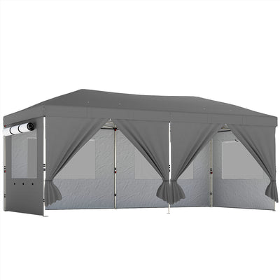 Outsunny 3 x 6 m Pop Up Canopy with UV50+ Protection Garden Gazebo with 6 Sidewalls, Dark Grey 