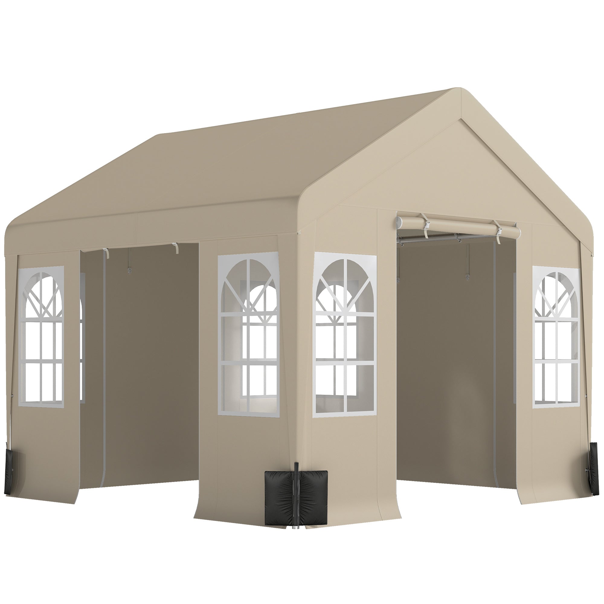 Outsunny 3 x 3 m Party Tent, Outdoor Canopy Tent Shelter with Removable Sidewalls, 4 Zipped Doors, for Parties, Wedding, Beige 