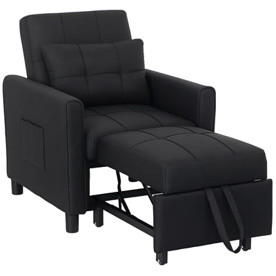 HOMCOM Linen-Look Single Chair Bed - Black 