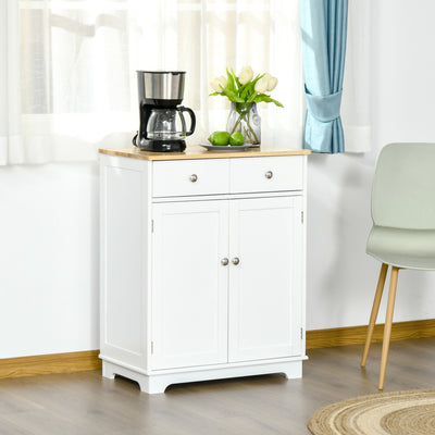 HOMCOM Kitchen Floor Cabinet Side Storage Cupboard Multi-use Sideboard Table with Solid Wood Top, Adjustable Shelf,Drawer for Dining Room, Living Room,Hallway 
