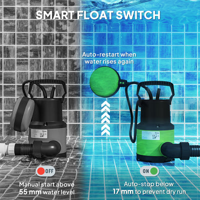 Outsunny 400W Submersible Water Pump for Dirty/Clean Water, 9000L/H Electric Sump Pump with Float Switch, Drain Water from Garden Pond, Hot Tub, Ditches, Portable and Lightweight 