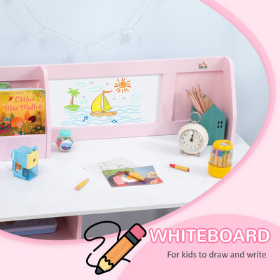 HOMCOM Kids Desk And Chair Set 2 PCs Childrens Table And Chair Set Multi Use Toddler Furniture with Whiteboard, Storage - Pink 
