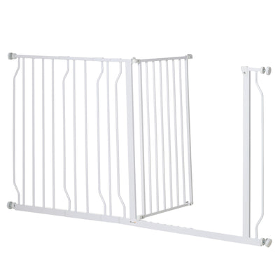 PawHut Extra Wide Dog Safety Gate, with Door Pressure, for Doorways, Hallways, Staircases - White 