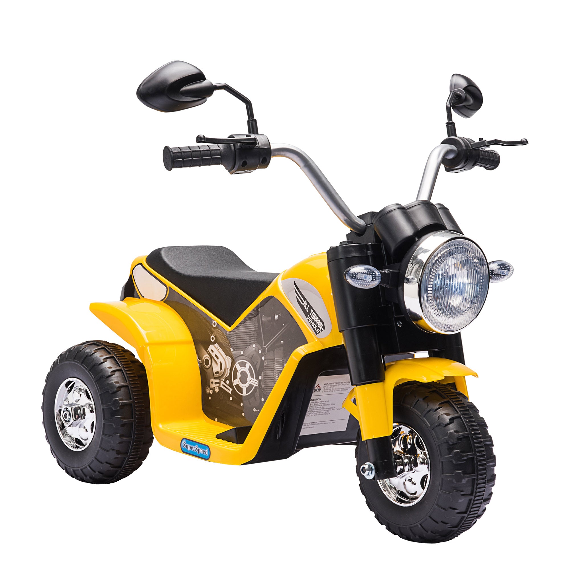 HOMCOM 6V Kids Electric Motorbike 3 Wheels Ride On Toy with Horn Headlights Realistic Sounds for Girl Boy 18 - 36 Months Yellow 