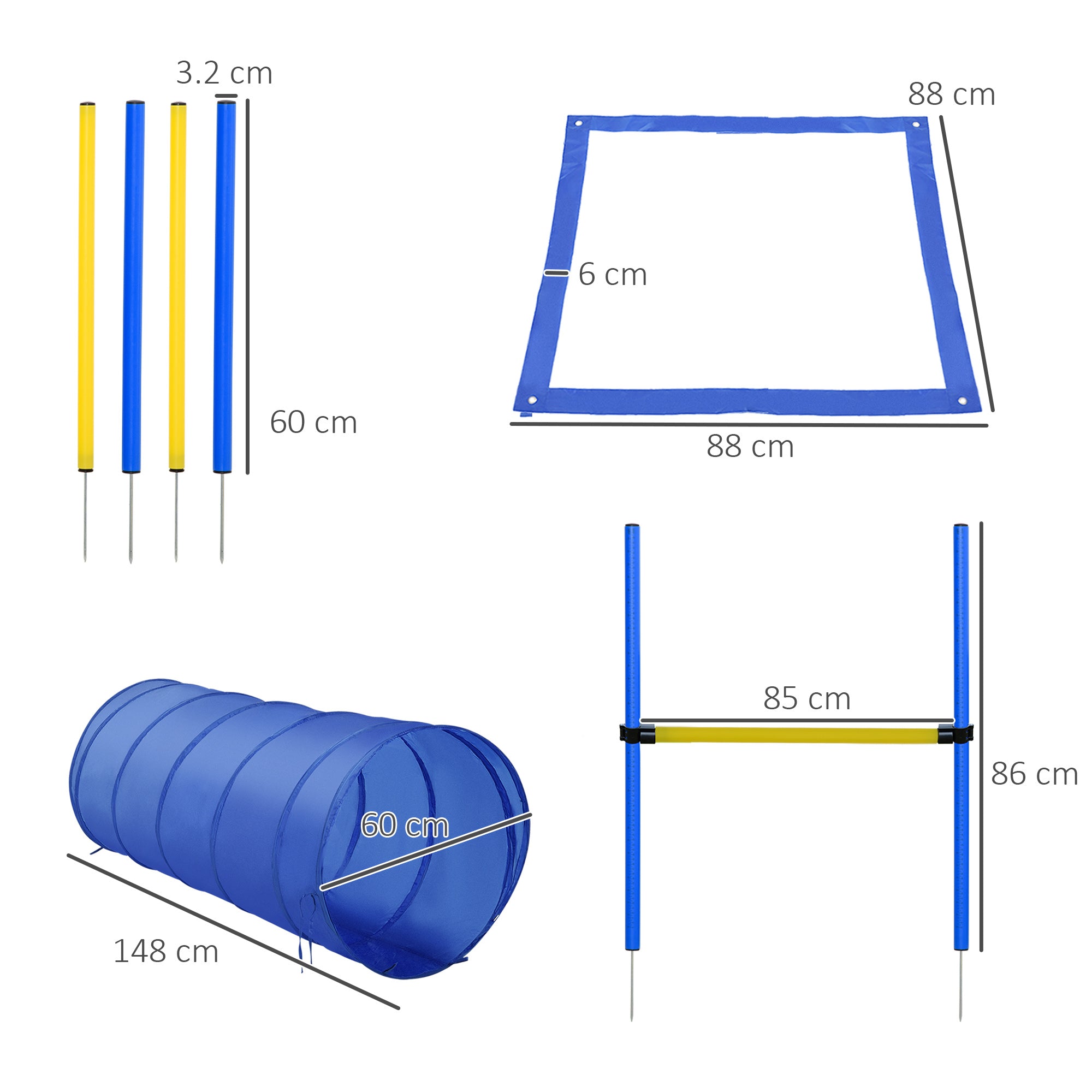 PawHut Pet Agility Training Equipment Dog Play Run Jump Obedience Training Set Adjustable (Poles + Hurdle + Tunnel + Pause Box) 