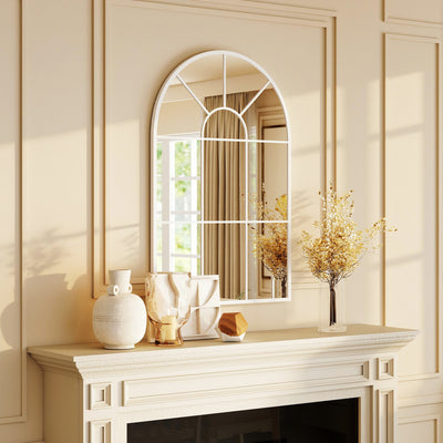 HOMCOM 90 X 61cm Arched Grid Mirror - White 