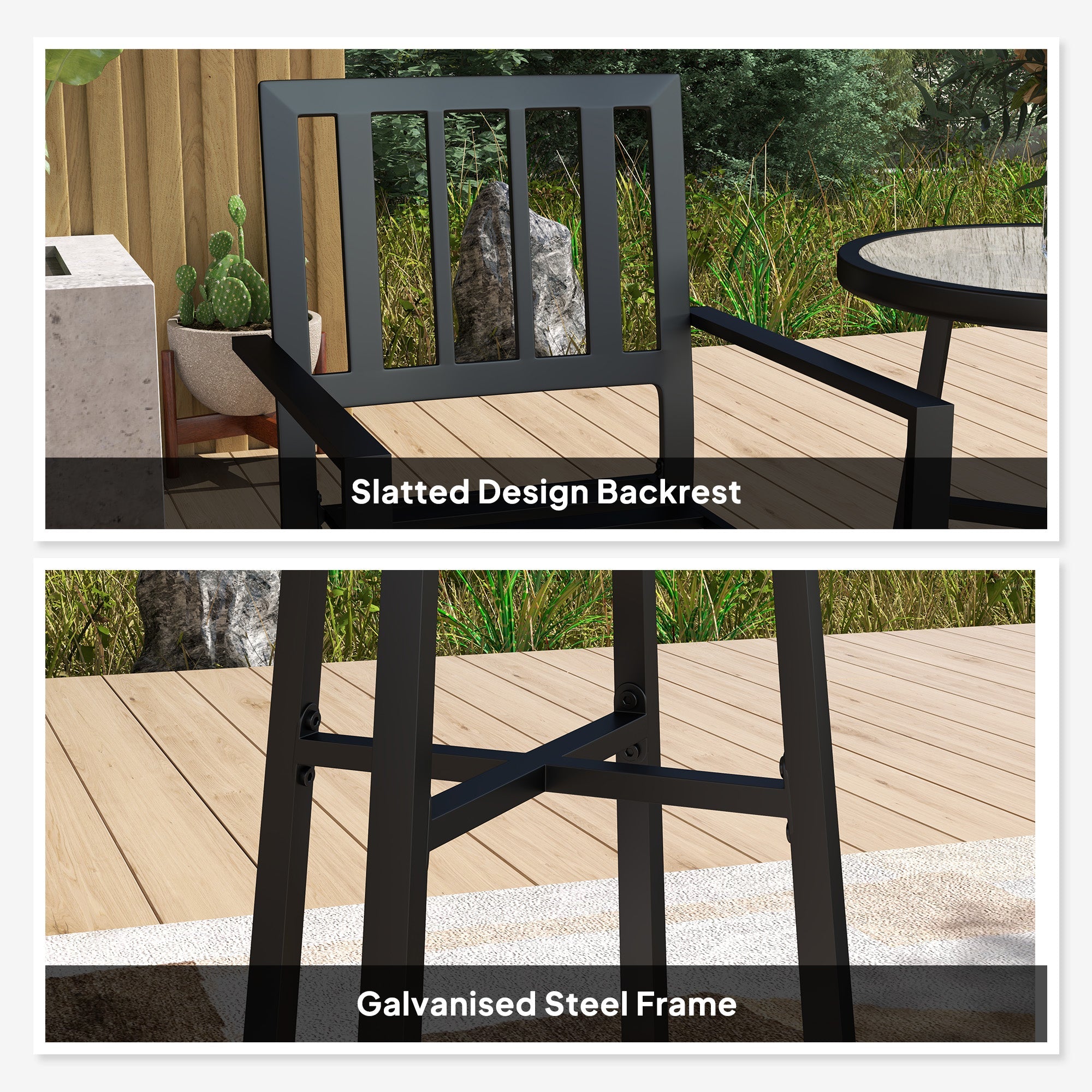Outsunny 3 Piece Patio Bistro Set with Plastic Top, 2 Stackable Chairs, Galvanised Steel Frame, Grey 