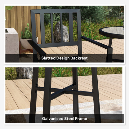 Outsunny 3 Piece Patio Bistro Set with Plastic Top, 2 Stackable Chairs, Galvanised Steel Frame, Grey 