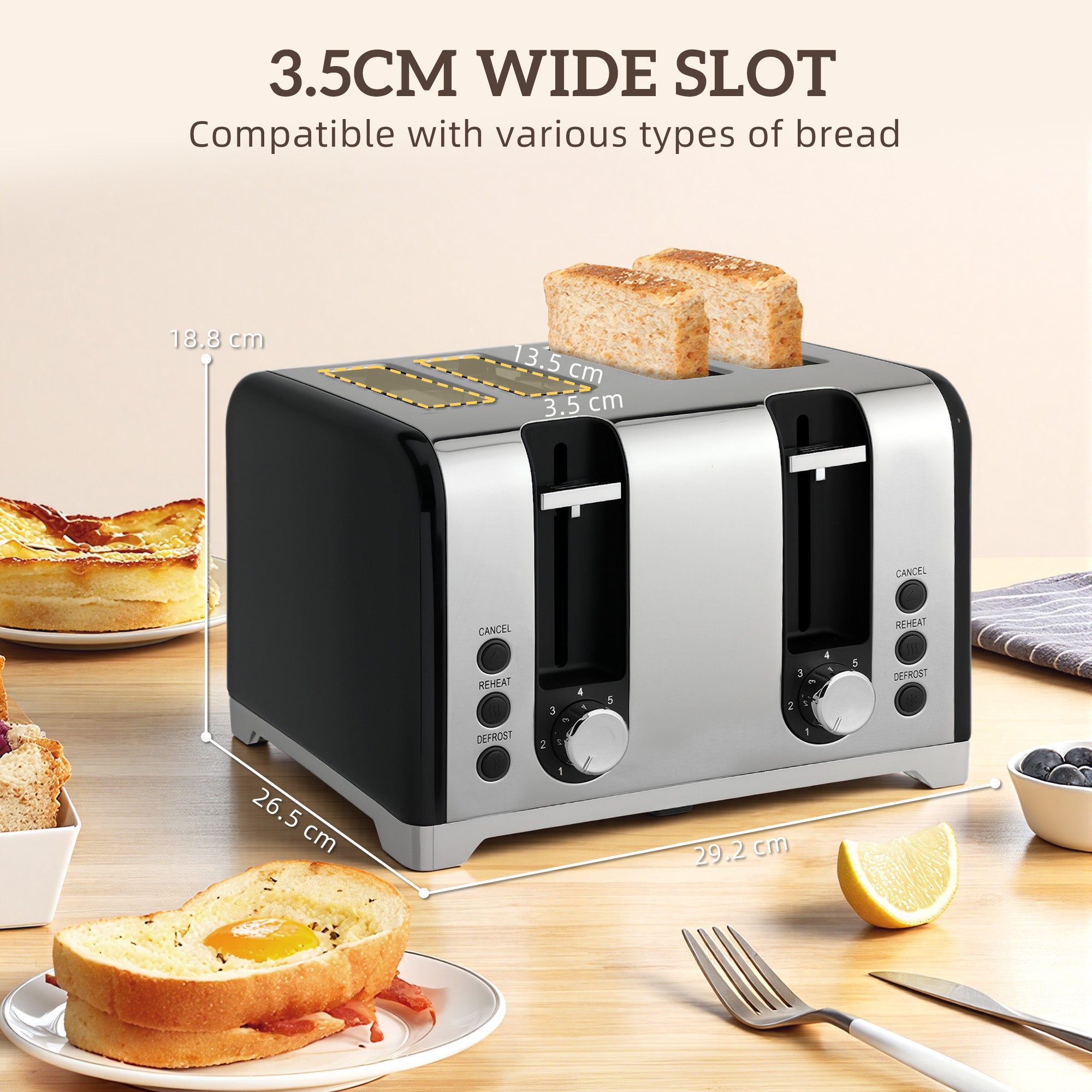 HOMCOM Retro 3000W Kettle and Toaster Set - Black 