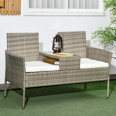 Outsunny Two-Seat Rattan Chair, with Middle Table - Grey 
