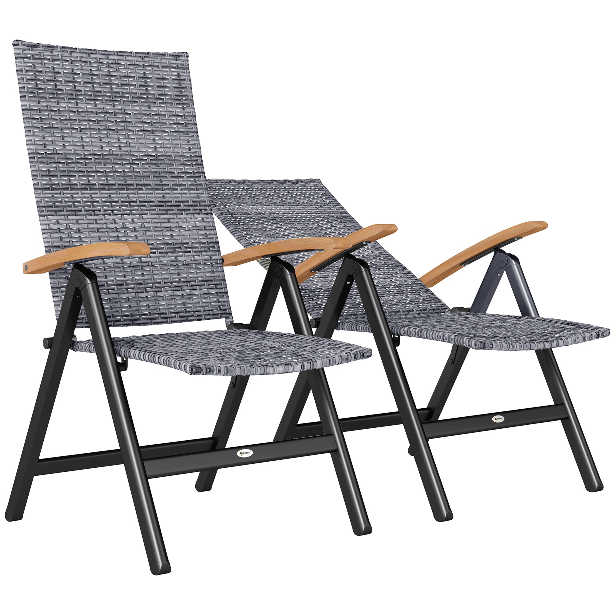Outsunny 2 Pieces Outdoor Foldable Dining Chair with Armrests, High Backrest, for Garden, Camping, Balcony, Light Grey 