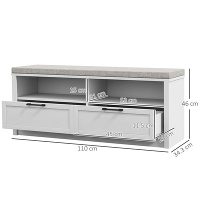 HOMCOM Shoe Bench with Removable Cushion, Shoe Storage Bench with Padded Seat, Open Compartments and Drawers for Entryway Hallway 