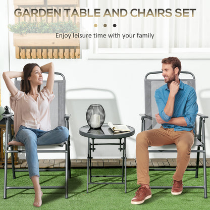 Outsunny Three-Piece Garden Seat Set, with Glass-Top Table - Light Grey 