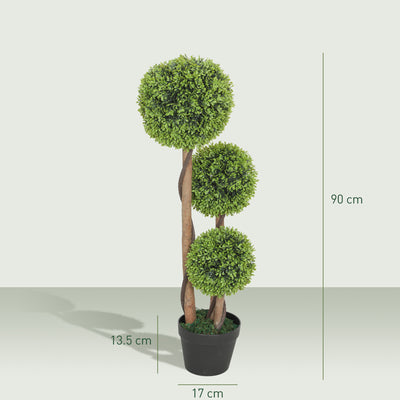HOMCOM Decorative Artificial Trees Boxwood Ball Topiary Trees Set of 2 in Pot, Fake Plants for Home Indoor Outdoor Decor 