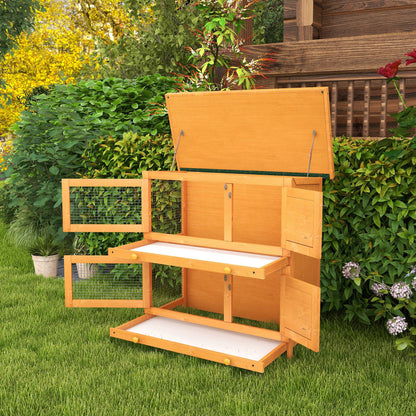 PawHut Rabbit Hutch Outdoor Guinea Pig Hutch Wooden Duck House Pet Cage with Opening Roof, 90 x 45 x 90cm 