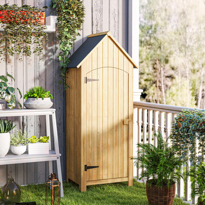 Outsunny Small Shed, Wooden Garden Storage Shed with 3 Shelves, Outdoor Tool Storage Cabinet with Tilt Roof and Lockable Door, 77.5 x 54.2 x 179.5 cm, Natural 