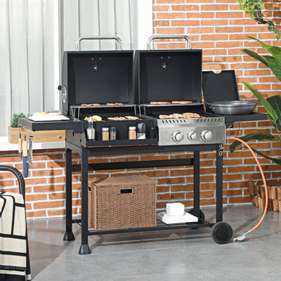 Outsunny Dual Fuel BBQ Grill - Black 