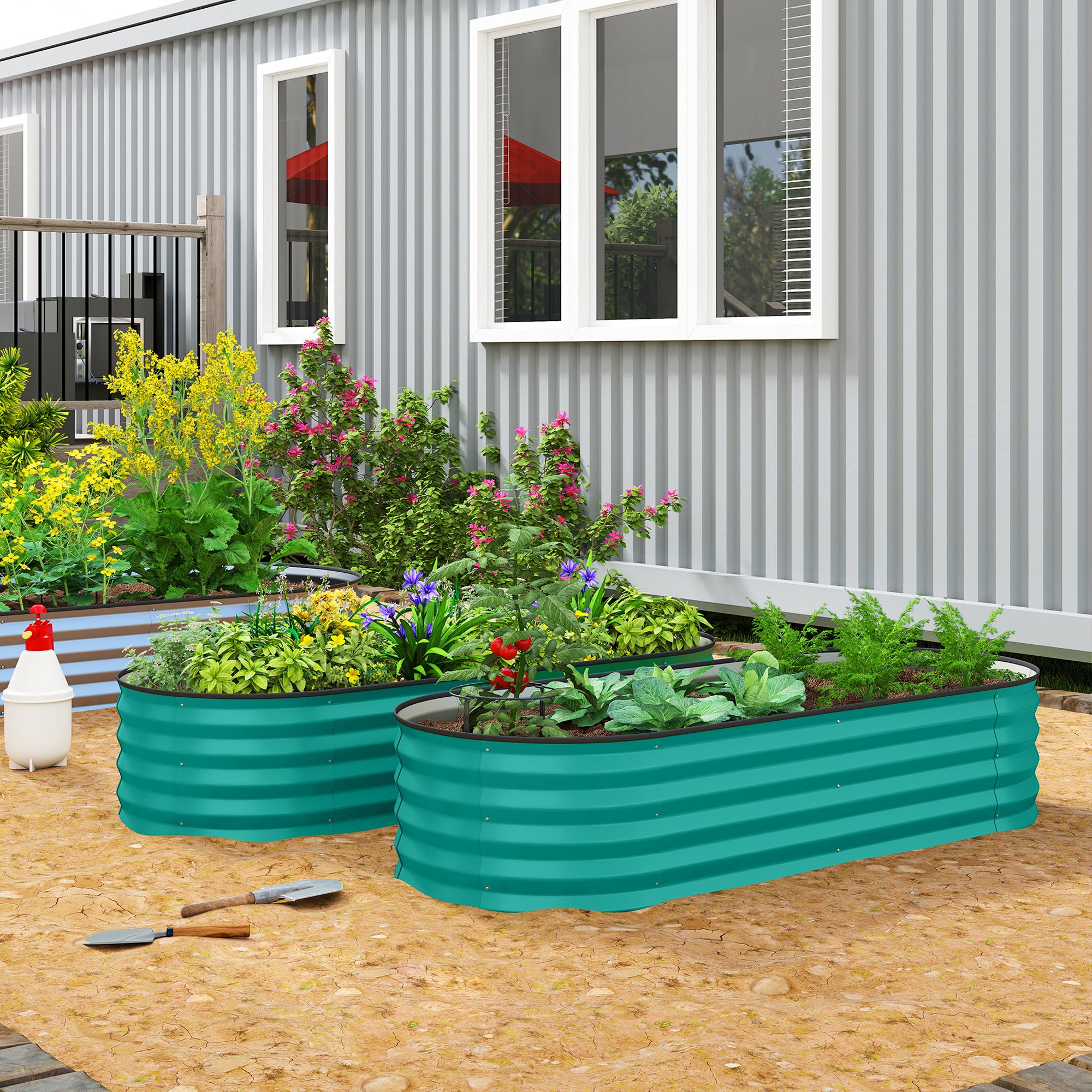 Outsunny Set of Two 150 x 60cm Steel Planters - Green 