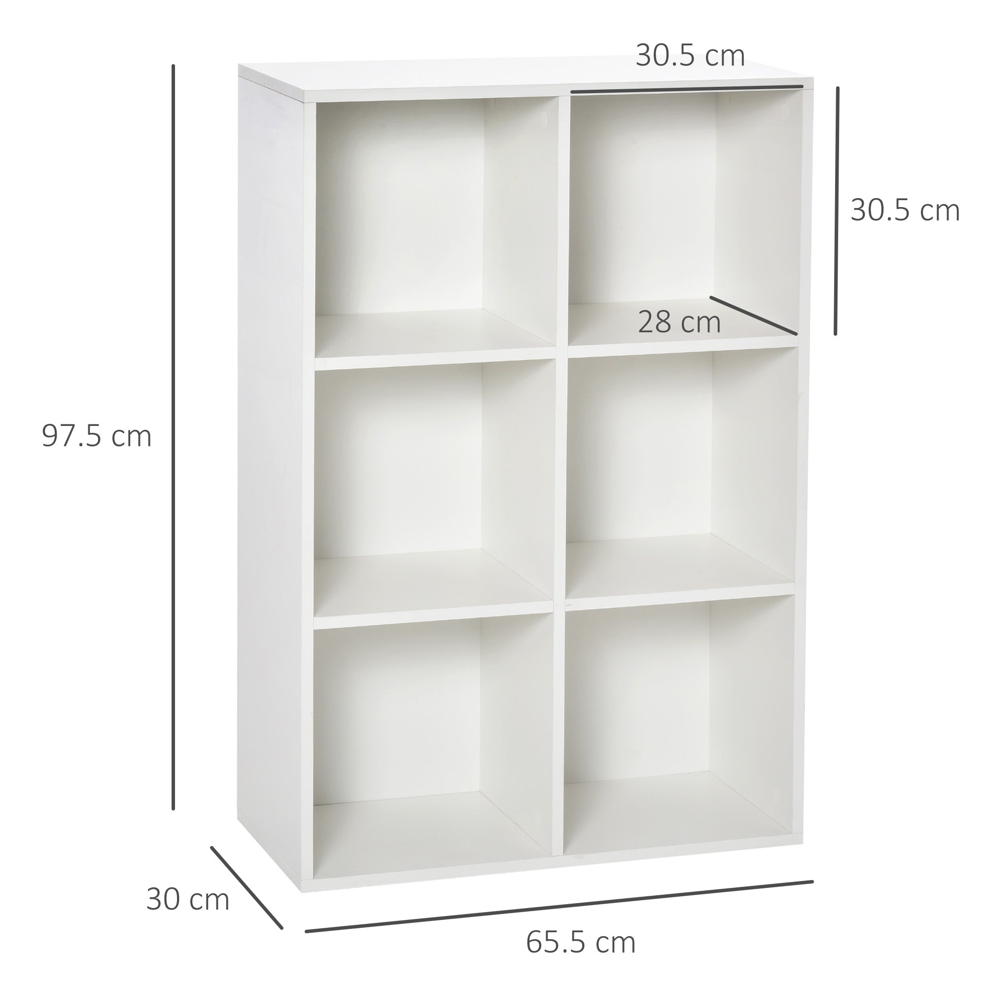 HOMCOM Six-Cube Bookcase - White Wood Effect 