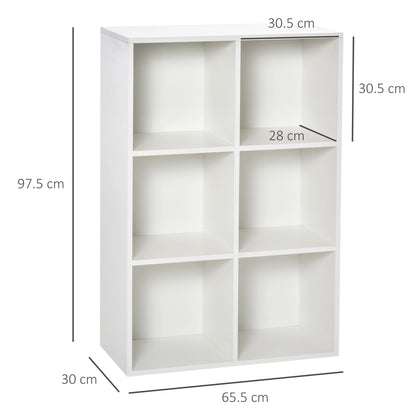 HOMCOM Six-Cube Bookcase - White Wood Effect 