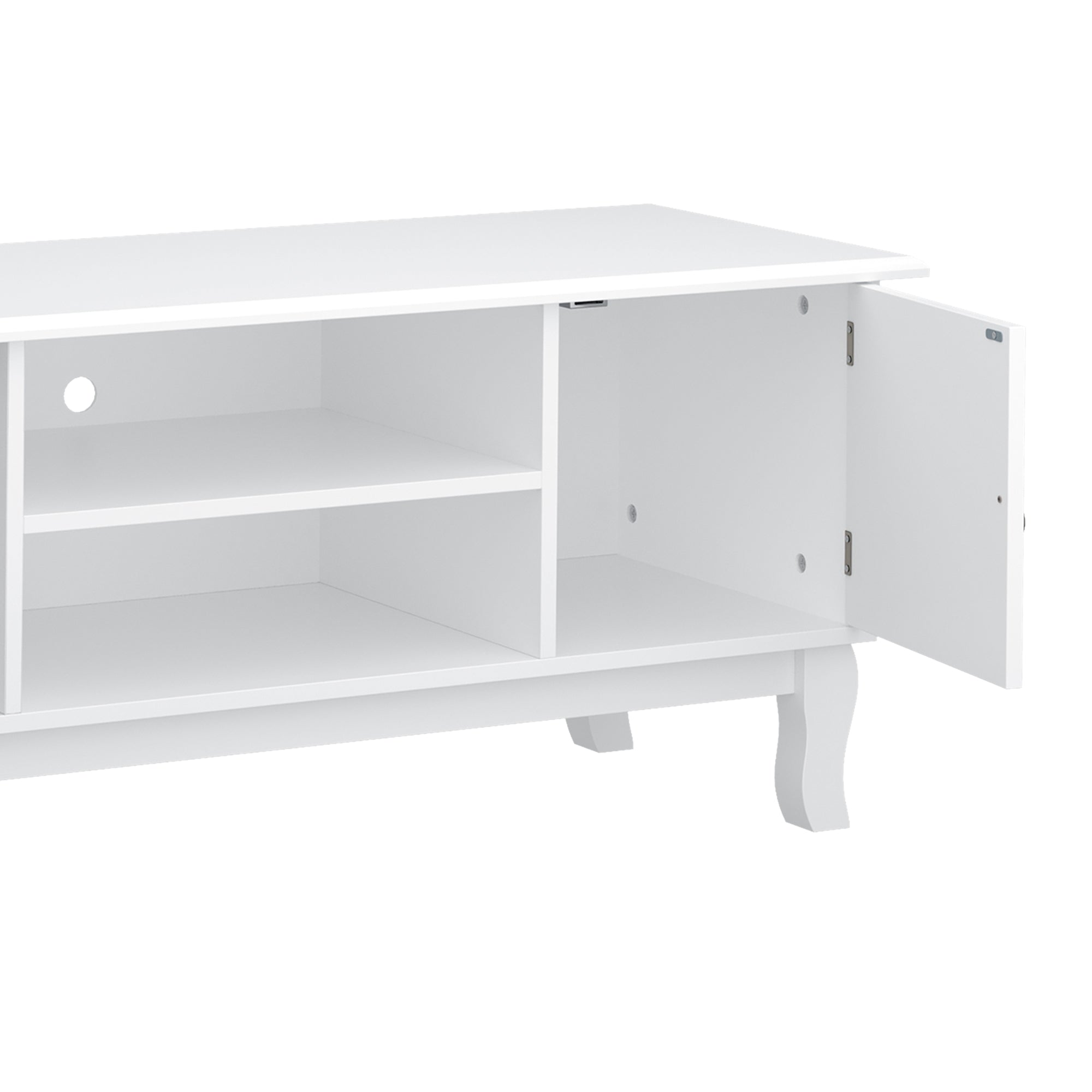 HOMCOM TV Stand for TV up to 55", 2 Doors TV Cabinet with Open Storage Shelves and Cable Management, TV Table Unit for Living Room Bedroom Entertainment Room, 120L x 45W x 50.5H, White 