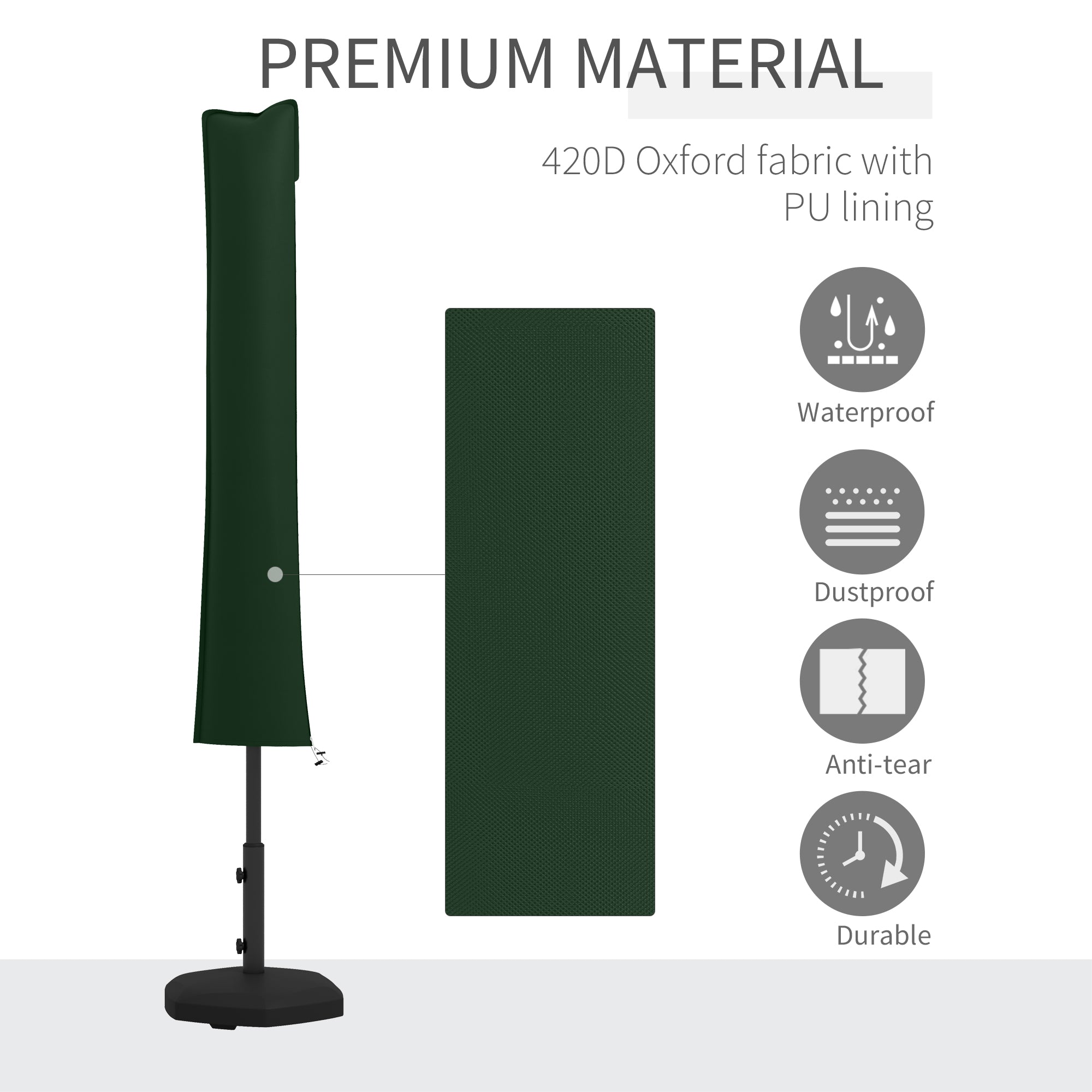 Outsunny Parasol Cover, Cantilever Umbrella Cover for 2-3.5 m Parasols, Banana Umbrella Protector with Zipper, Green 