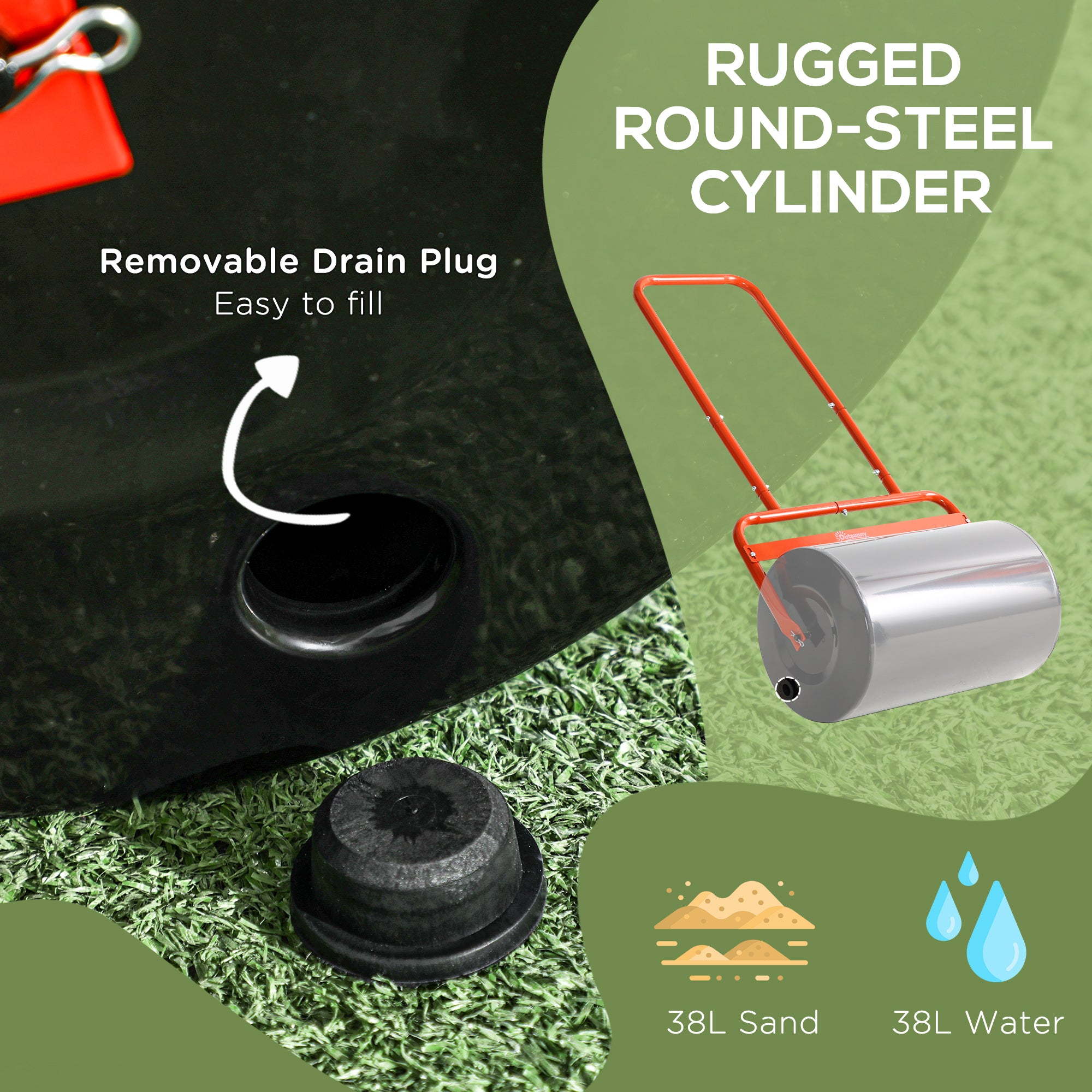Outsunny 38L Fillable Cylinder Steel Lawn Roller - Red 