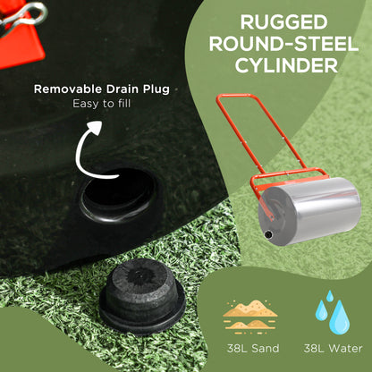 Outsunny 38L Fillable Cylinder Steel Lawn Roller - Red 