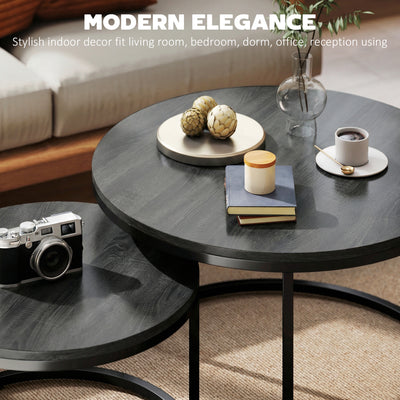 HOMCOM Set of Two Wood-Effect Stacking Tables - Black Wood Grain 