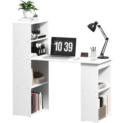 HOMCOM 120cm Modern Computer Desk Bookshelf Study Table Workstation PC Laptop Writing Home Office 6 Shelves, White 