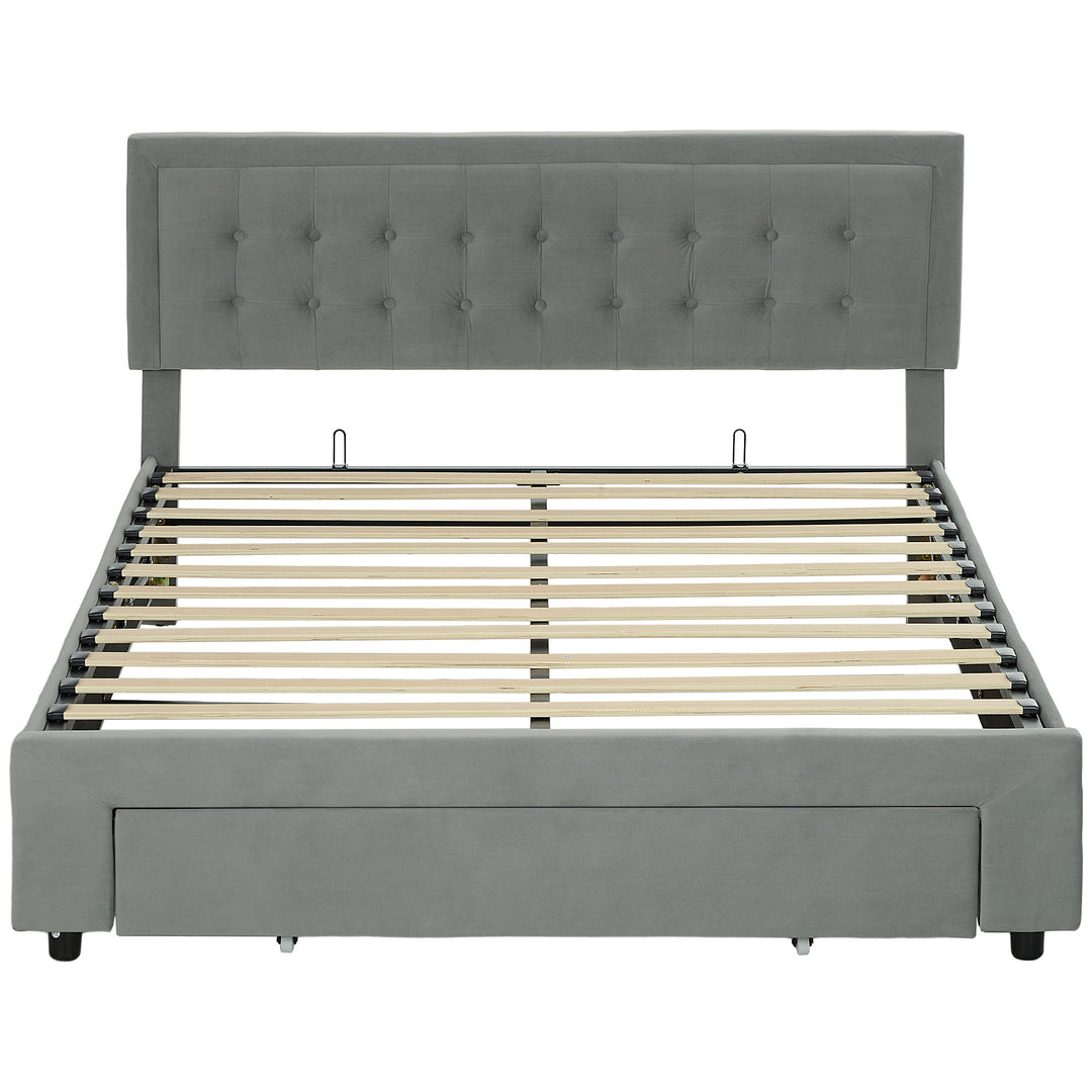 HOMCOM King Size Ottoman Bed Frame, with Front Drawer - Grey 