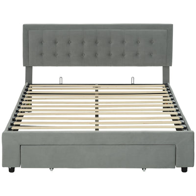HOMCOM King Size Ottoman Bed Frame, with Front Drawer - Grey 