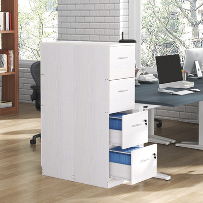 HOMCOM Four-Drawer Lockable Filing Cabinet - White Wood Effect 