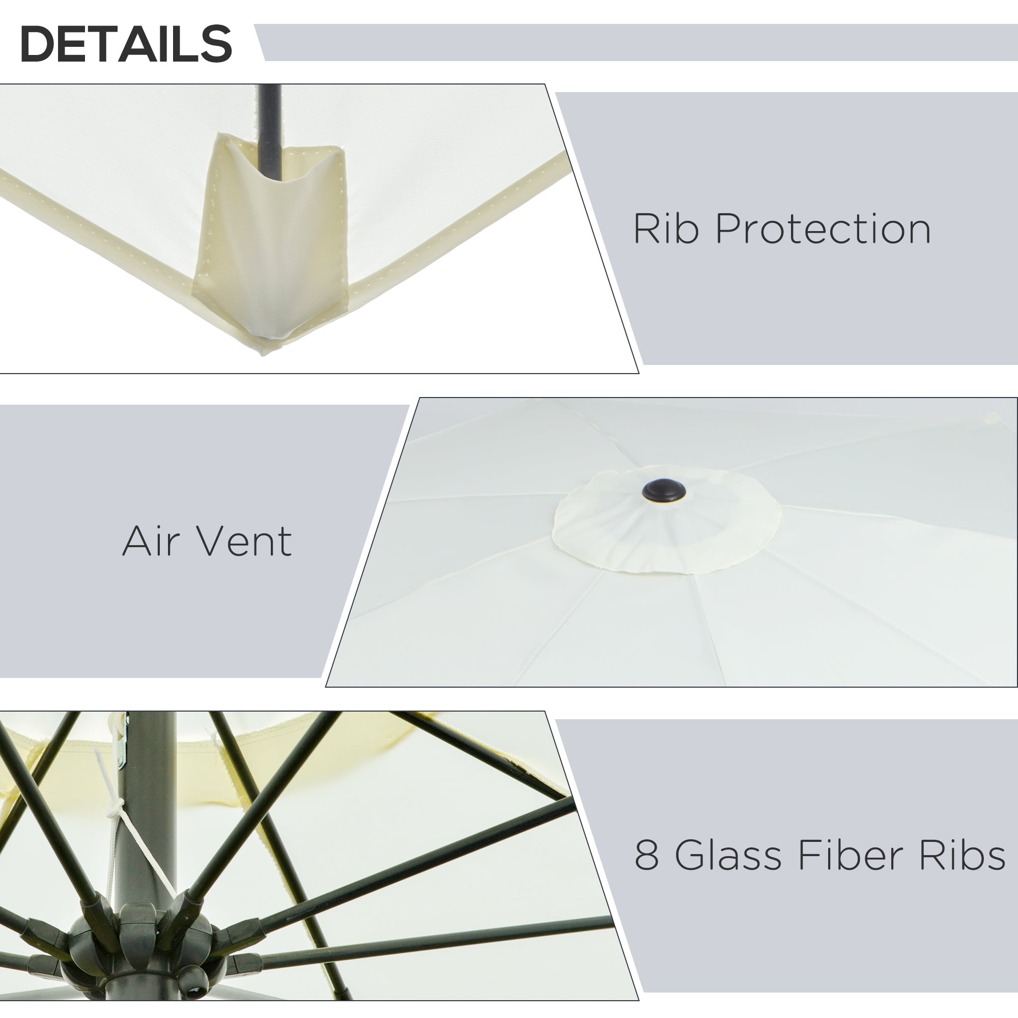 Outsunny 2.7M Garden Parasol Umbrella with Glass Fibre Ribs and Aluminium Frame, Tilting Sun Shade Shelter Canopy, Cream White 