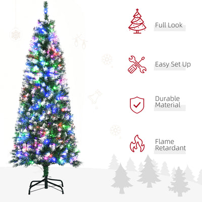 HOMCOM 5FT Tall Prelit Pencil Slim Artificial Christmas Tree with Realistic Branches, 250 Colourful LED Lights and 408 Tips, Xmas Decoration, Green 
