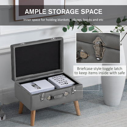 HOMCOM Elegant Velvet Footstool Pouffe Storage Trunk Stool Wood Legs Foot Pads Home Bedroom Hallyway Unique Storage Grey 