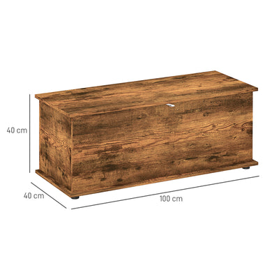 HOMCOM 113L Storage Chest, Storage Box with Flip-Top Lid and 2 Safety Hinges, Storage Trunk for Living Room, Entryway, 100 x 40 x 40 cm, Rustic Brown 