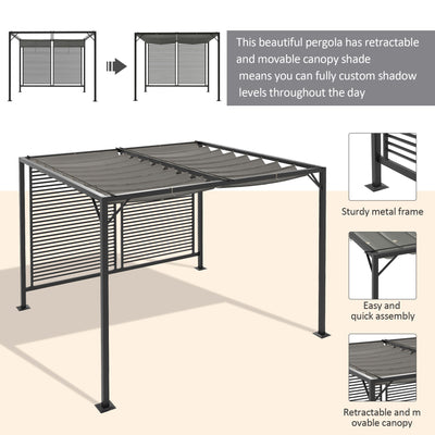 Outsunny 3 x 2.8m Metal Pergola, with Retractable Fabric Roof - Grey 