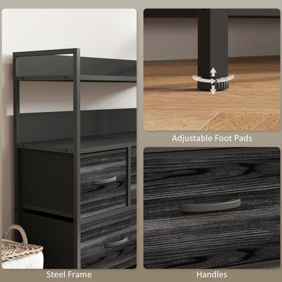 HOMCOM Rustic Chest of Seven Fabric Drawers - Black 