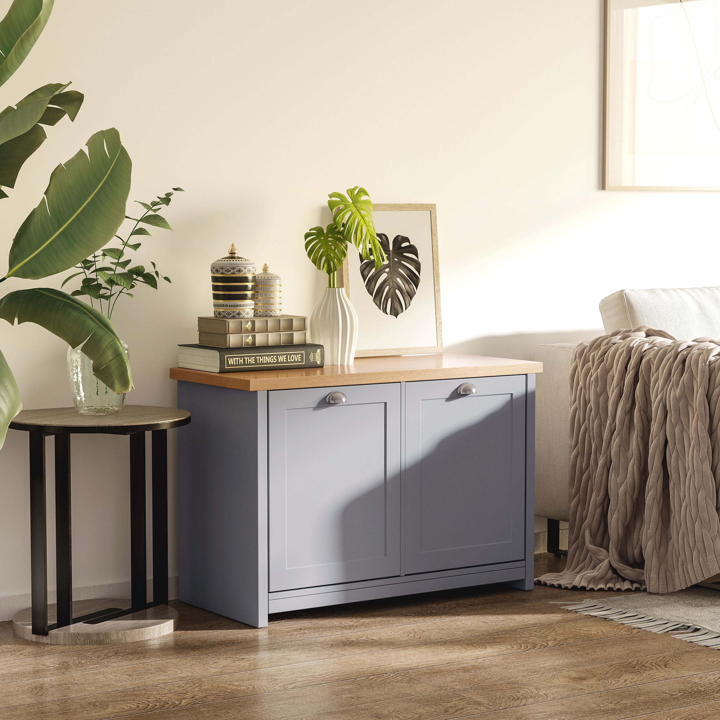 HOMCOM Shoe Cabinet, Modern Shoe Bench with 2 Doors for Hallway, Entryway, Grey 