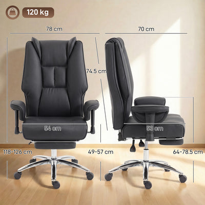 HOMCOM Executive Office Chair, Reclining Desk Chair with Footrest, Adjustable Armrests, Pet Friendly Faux Leather, Black
